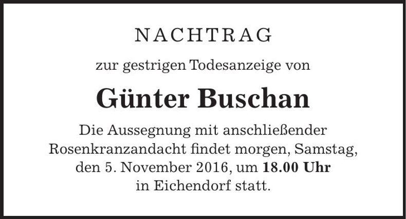 Traueranzeige Günter Buschan