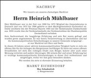 Traueranzeige Heinrich Mühlbauer
