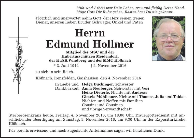 Traueranzeige Edmund Hollmer