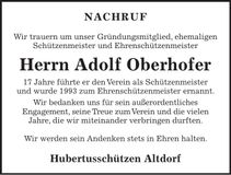 Traueranzeige Adolf Oberhofer
