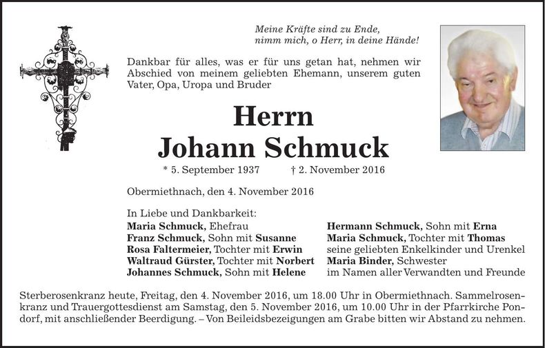 Traueranzeige Johann Schmuck