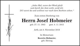 Traueranzeige Josef Hobmeier