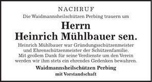 Traueranzeige Heinrich Mühlbauer