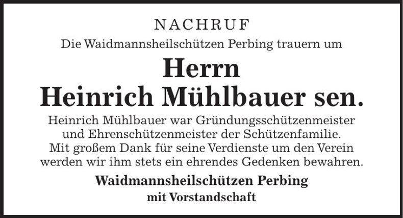 Traueranzeige Heinrich Mühlbauer