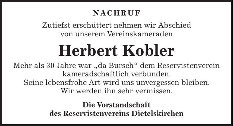 Traueranzeige Herbert Kobler