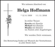 Traueranzeige Helga Hoffmann
