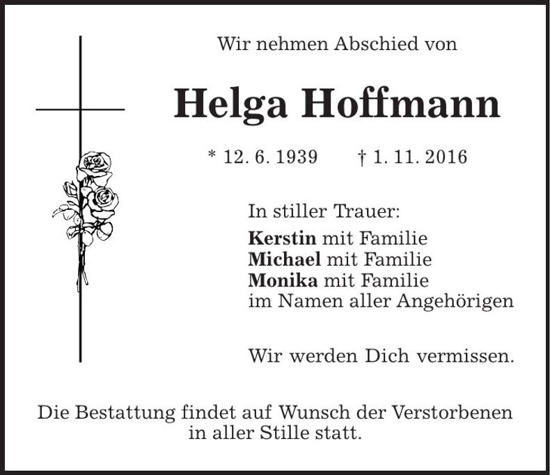 Traueranzeige Helga Hoffmann