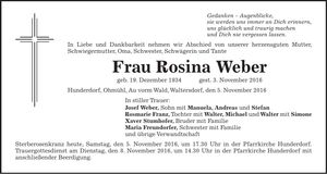 Traueranzeige Rosina Weber