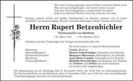 Traueranzeige Rupert Betzenbichler