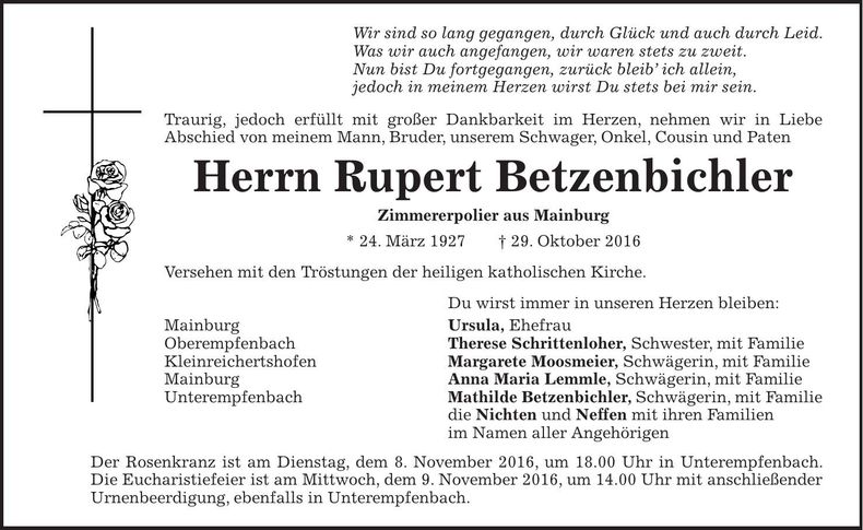 Traueranzeige Rupert Betzenbichler
