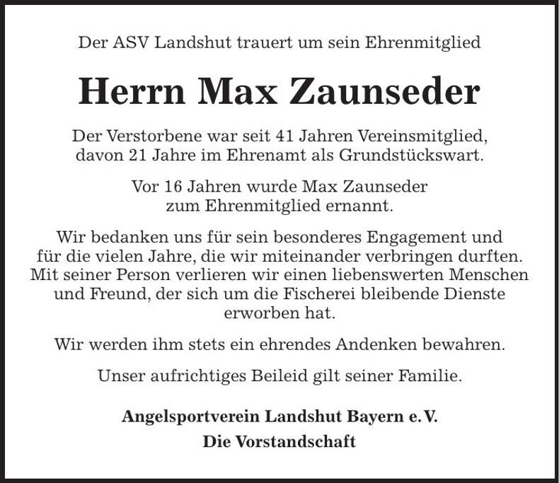 Traueranzeige Max Zaunseder