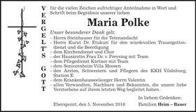 Traueranzeige Maria Polke