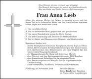 Traueranzeige Anna Leeb