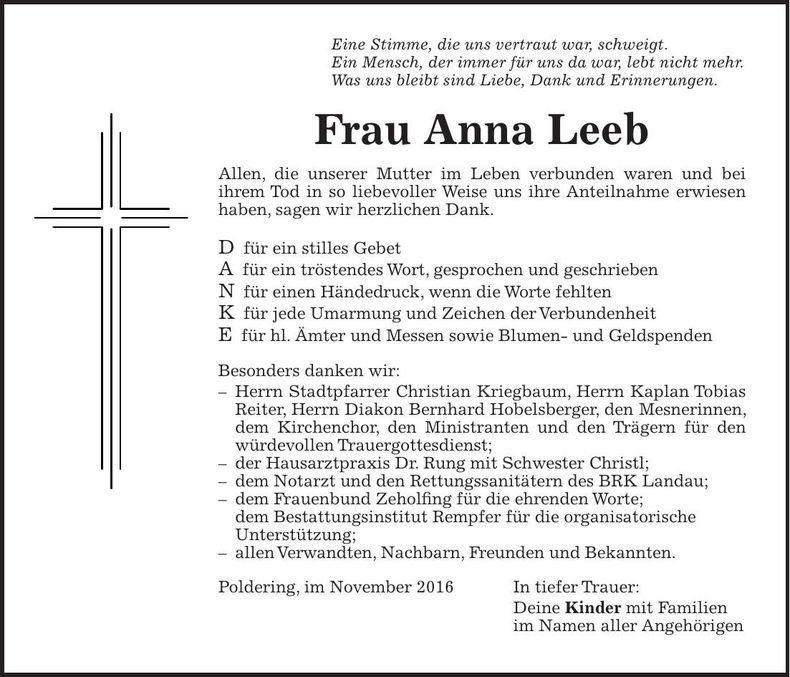 Traueranzeige Anna Leeb