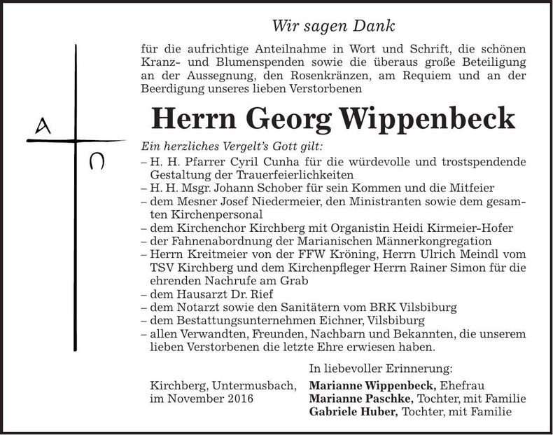 Traueranzeige Georg Wippenbeck