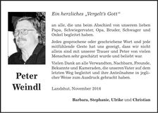 Traueranzeige Peter Weindl