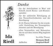 Traueranzeige Ida Riedl