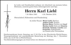 Traueranzeige Karl Liebl