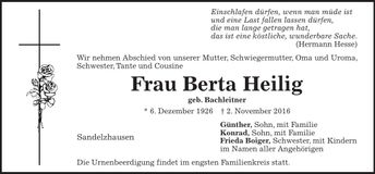 Traueranzeige Berta Heilig