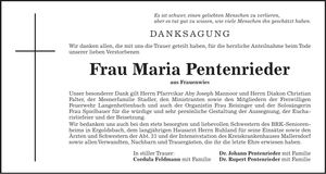 Traueranzeige Maria Pentenrieder
