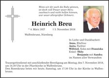 Traueranzeige Heinrich Breu