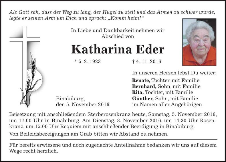 Traueranzeige Katharina Eder