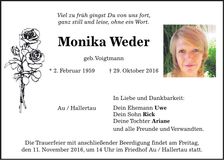 Traueranzeige Monika Weder