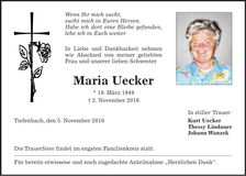 Traueranzeige Maria Uecker