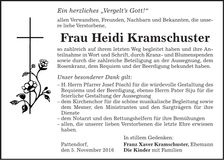 Traueranzeige Heidi Kramschuster