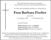 Traueranzeige Barbara Fischer