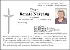 Traueranzeige Renate Nargang