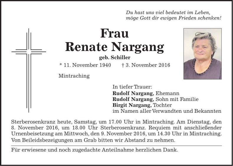 Traueranzeige Renate Nargang