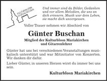 Traueranzeige Günter Buschan