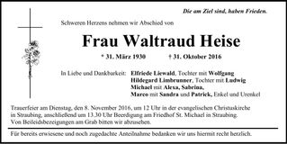 Traueranzeige Waltraud Heise