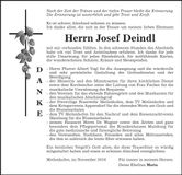 Traueranzeige Josef Deindl