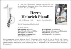 Traueranzeige Heinrich Piendl