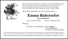 Traueranzeige Emma Ruhstorfer