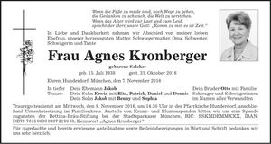 Traueranzeige Agnes Kronberger