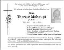 Traueranzeige Therese Mohaupt
