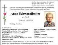 Traueranzeige Anna Schwarzfischer