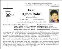 Traueranzeige Agnes Röhrl