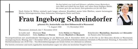Traueranzeige Ingeborg Schreindorfer
