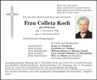 Traueranzeige Colleta Koch