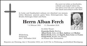 Traueranzeige Alban Ferch
