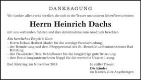 Traueranzeige Heinrich Dachs