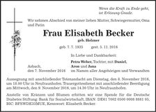 Traueranzeige Elisabeth Becker