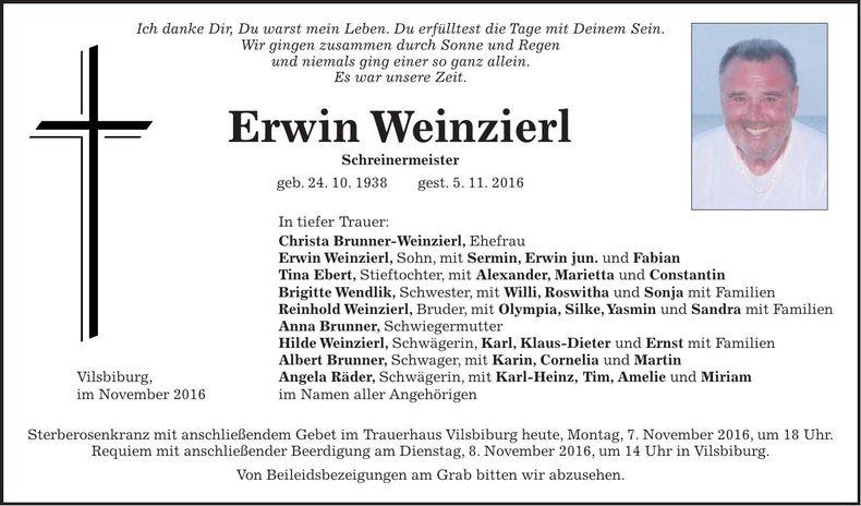 Traueranzeige Erwin Weinzierl