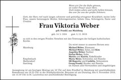 Traueranzeige Viktoria Weber