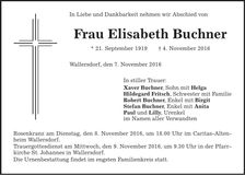 Traueranzeige Elisabeth Buchner
