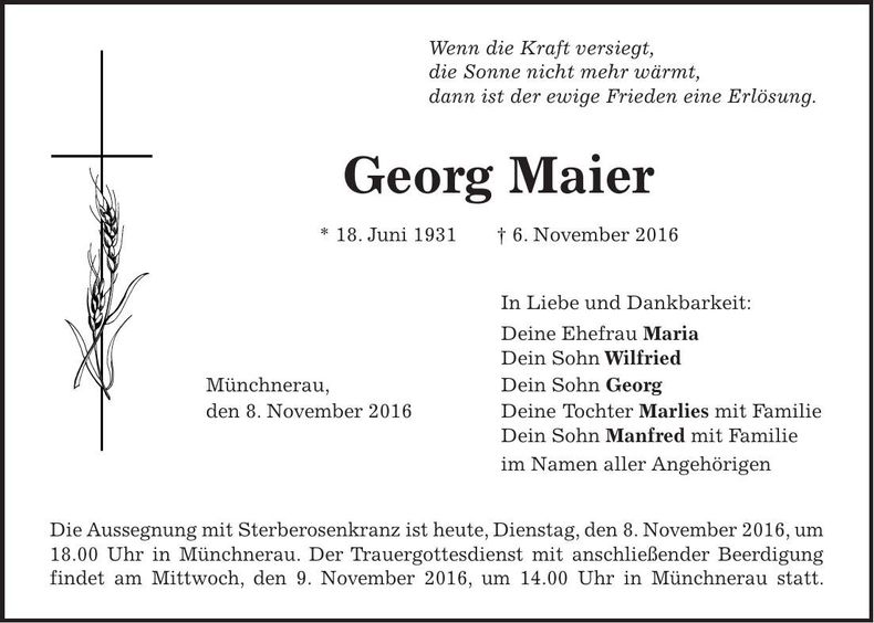 Traueranzeige Georg Maier